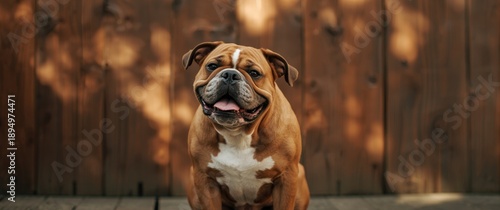 Drooling Bulldog on wooden ...