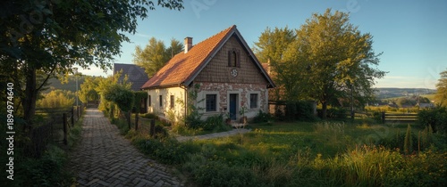 Warm house nestled in a vil...