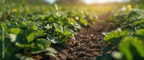 Ground-level strawberry leaves
