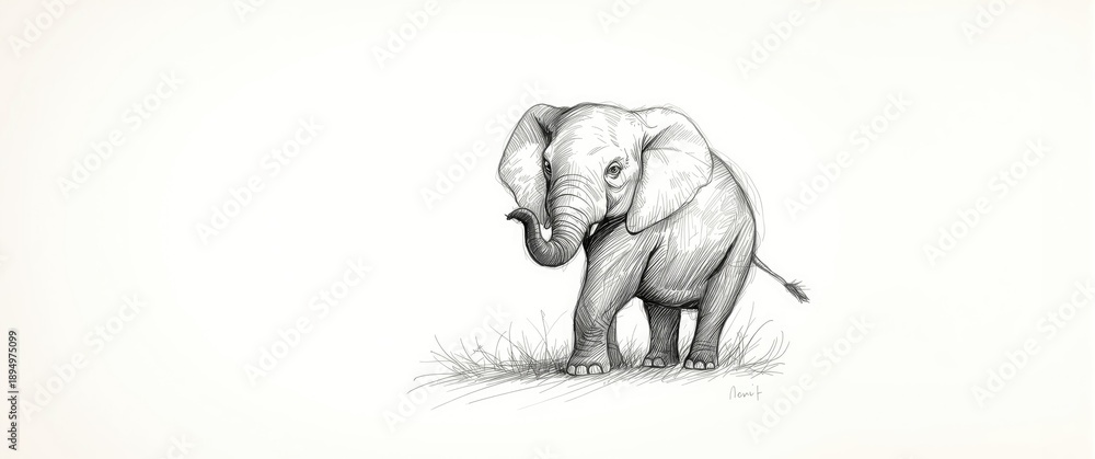 Naklejka premium Elephant illustration in hand drawn sketch style, photo on white background (originals, no tracing)