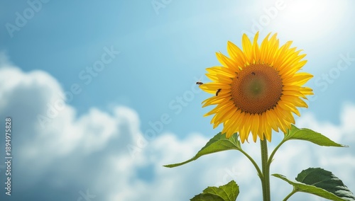 Sunflower plants with bees,...