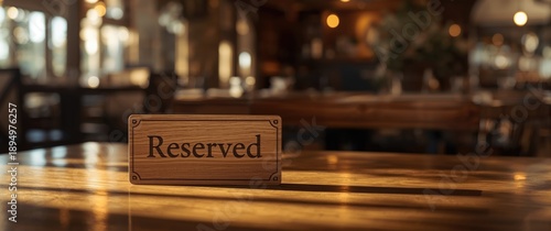 Reserved area on a table marked by a wooden sign