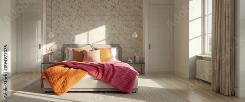 Vivid bedroom featuring col...