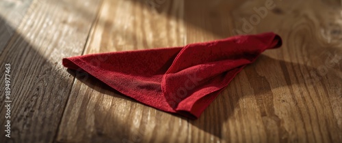 Napkin resting on a wooden ...