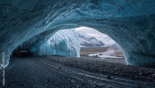 Ice caves carved in glacier...