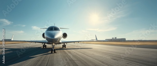 An airport scene with a sil...