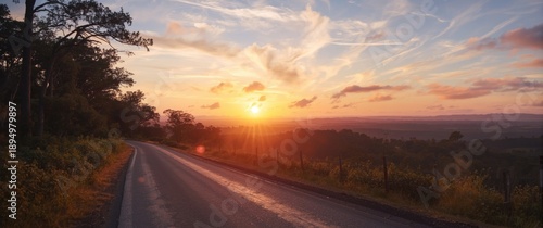 Sunset resembling cotton candy over a rural road in Humboldt County, California