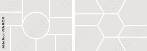 Photo frame collage. Blank grid frames for wall gallery, scrapbook album design with border, horizontal picture album or montage layout mockup. Vector set