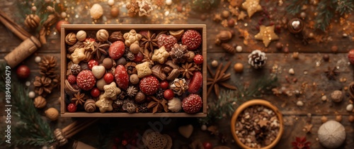 Top view of a wooden box co...