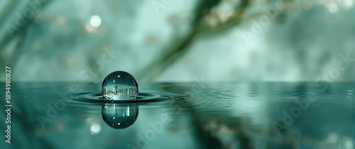 Mirror featuring a raindrop with seagreen tint