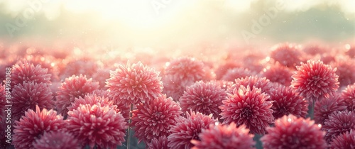 Dark pink chrysanthemum field in full bloom during morning