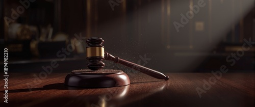 Courtroom gavel held by a j...