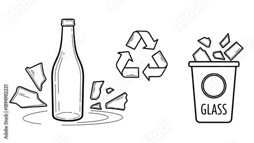 Broken Glass Bottle Recycling Concept Illustration.
