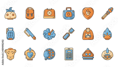 Collection of Various Cartoon Camping Icons.