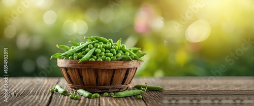 Basket of fresh green peas
