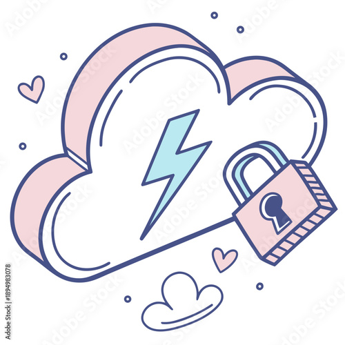 Secure cloud storage and data protection doodle illustration