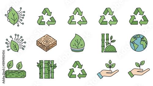 Green Eco Friendly Icons Set Illustration.