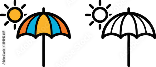 Beach Umbrella and Sun Icon