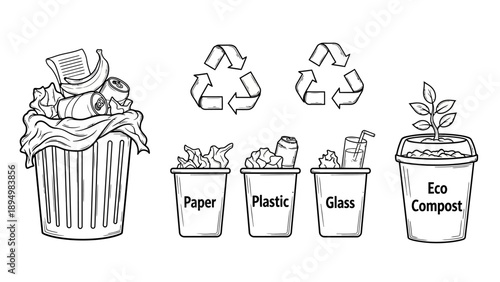 Recycling Bins for Paper Plastic Glass Compost.