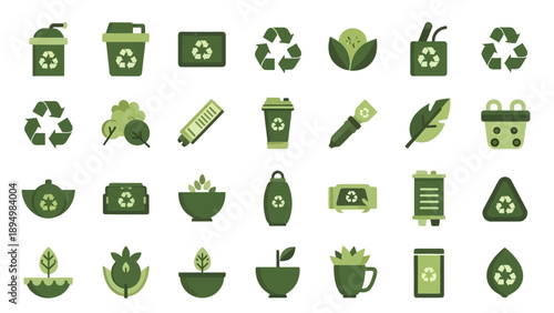 Collection of Green Eco Friendly Icons.
