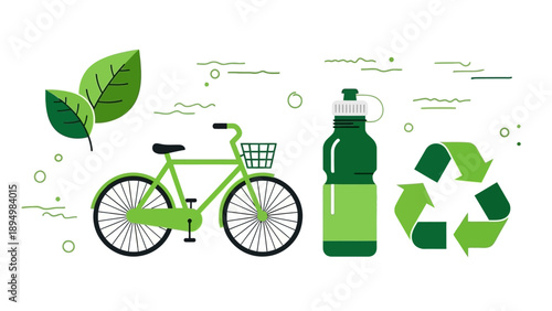 Green Bicycle Bottle Recycling Symbol Illustration.