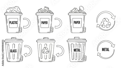 Recycling Bins for Different Materials.