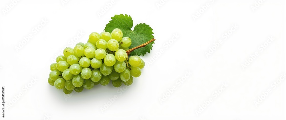 Fototapeta premium Overhead view of a bunch of green grapes with a white background in close-up