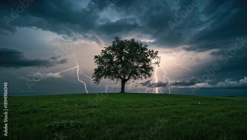 Lightning bolt hitting a tr...