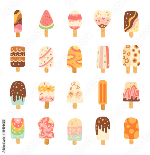 Ice cream stick set in scandinavian style featuring dessert assortment perfect creative projects showcasing cones bars snacks treats dairy cafe