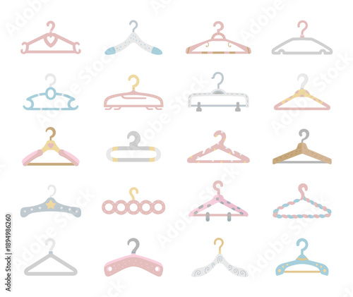 Wardrobe hanger set in scandinavian style assortment featuring wooden plastic metal clothes storage organization laundry closet retail display household utility