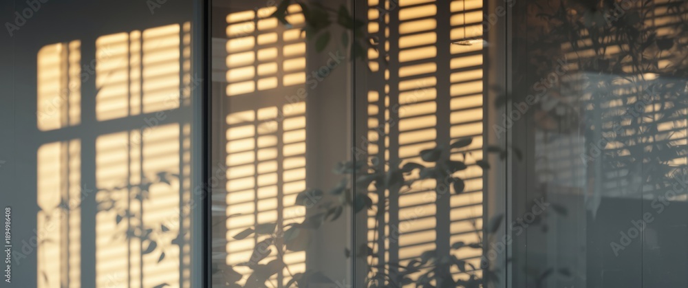 Fototapeta premium Shadows projected on the window by metal blinds