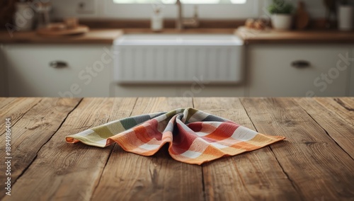 Checkered towel on wooden s...