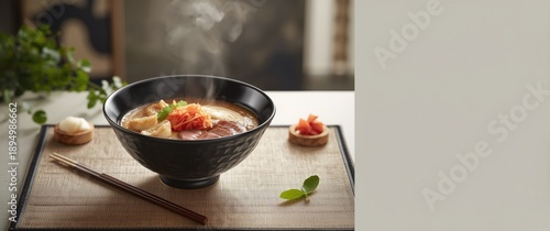 Japanese ramen bowl with sl...