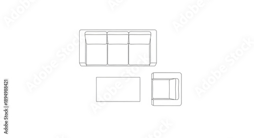 Modern minimalist furniture set with sofa and coffee table.