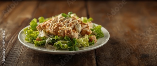 Chicken Caesar salad served...