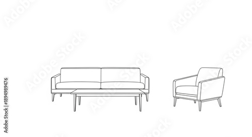 Modern Sofa and Armchair Sketch Illustration.