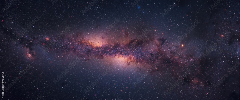 Fototapeta premium Galaxy background in horizontal orientation with red and yellow stars