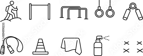 Collection of simple line icons representing various fitness and outdoor activities