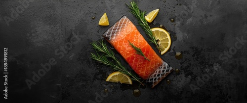 Raw salmon fillet with arom...