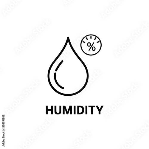 Simple line art illustration depicting a water droplet and humidity symbol