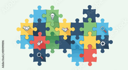 Colorful Jigsaw Puzzle Pieces with Emoticons.