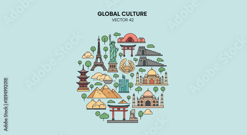 Global Culture Iconic Landmarks Illustration.