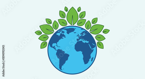 Globe with Leaves Representing Earth Conservation.