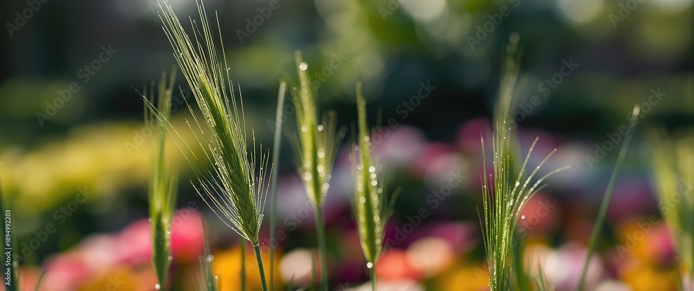 Naklejka premium Details of ears of spring grass within a flowerbed