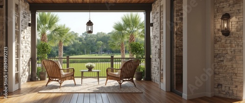 Modern porch featuring wood...
