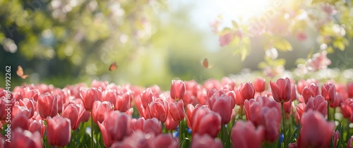 Pink tulips blooming in spring