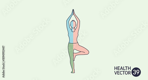 Woman Practicing Yoga Tree Pose Illustration.