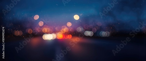 Panel kuchenny z motywem Night city traffic abstract background with blurred lights, urban scene featuring car headlights and bokeh effects