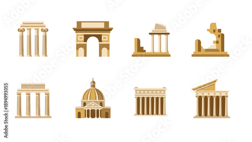 Collection of iconic ancient and classical architectural landmarks and structures