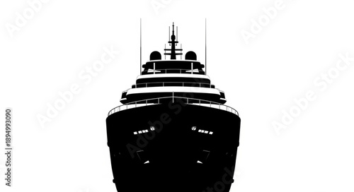 Silhouette of a large luxury yacht viewed from the front.